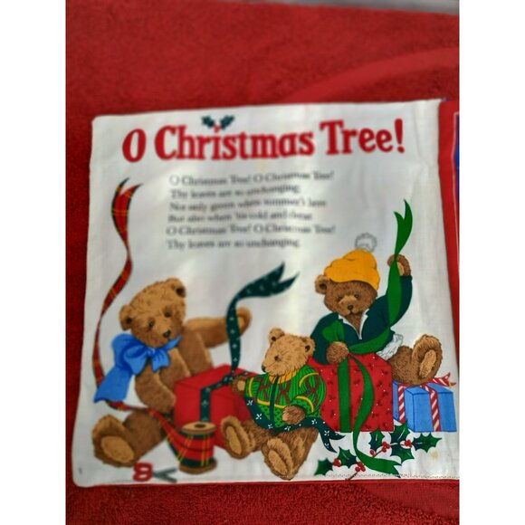 Merry Christmas Songbook Fabric Childrens Holiday Book With Illustrated Teddy Be - Picture 2 of 10